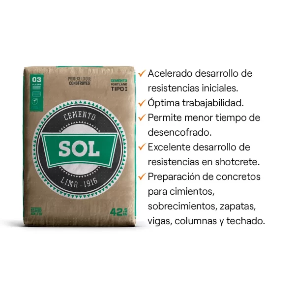 Cemento Sol Portland Tipo I 42.5kg